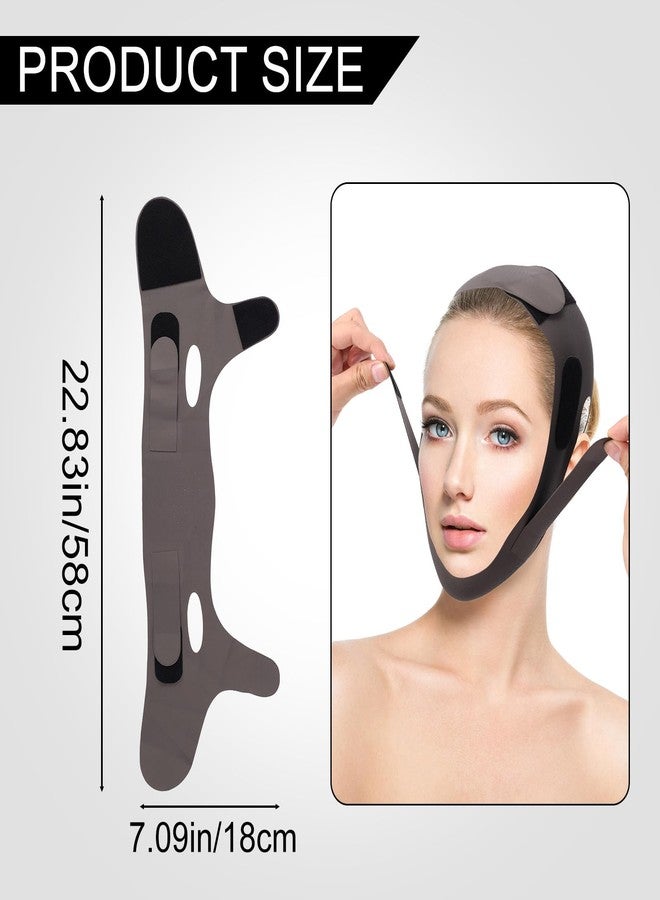 Sinbana 2pcs V Line Face Lifting Masks, Breathable Reusable Adjustable Nylon Face Jaw Lift Mask Ice Cool Chin Strap for Double Chin Reduction & V Shaped Jawline Contouring (Black) - Image 2